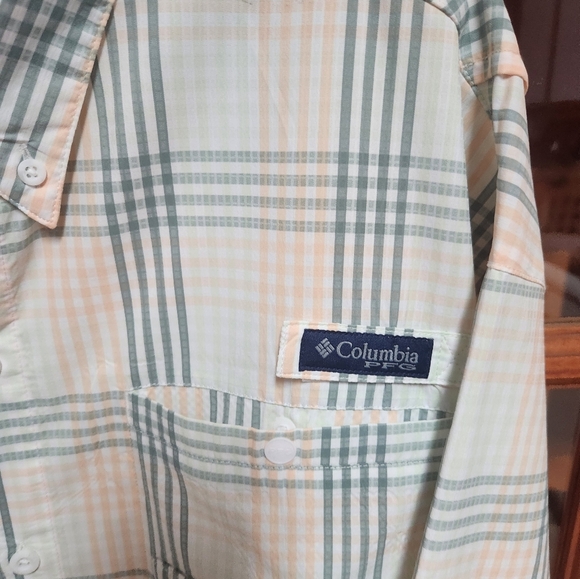 Columbia Men's Plaid Shirt - Green and Cream - Picture 3 of 5